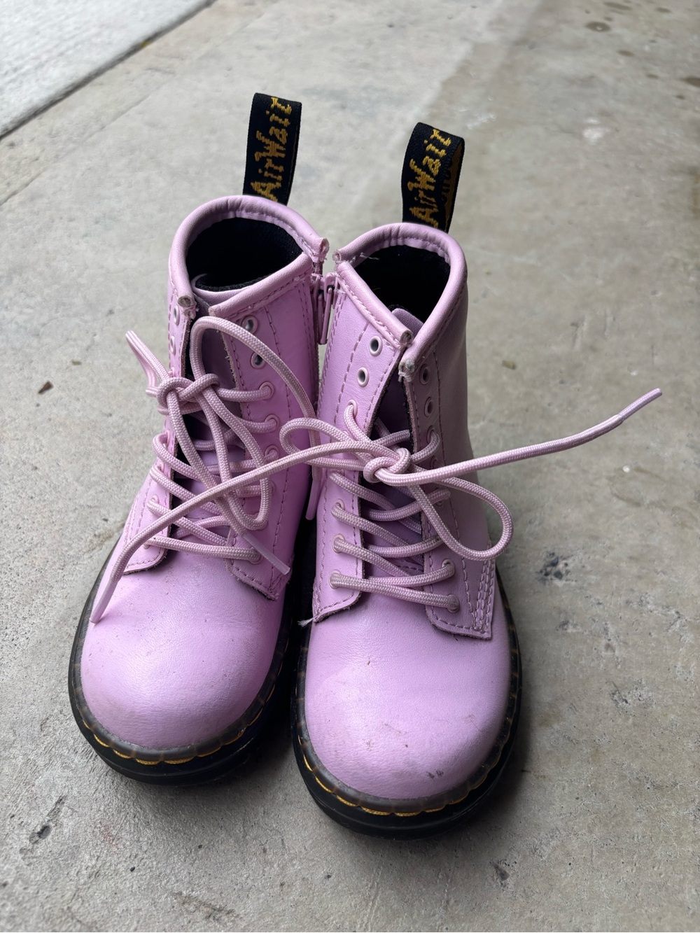 Dr. Martens Kids' Lavender Leather Lace-Up Boots with Black Soles